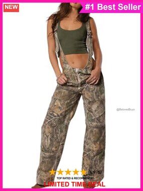 Women's Denim Cargo Bib Overalls Baggy Jean Jumpsuits Pants